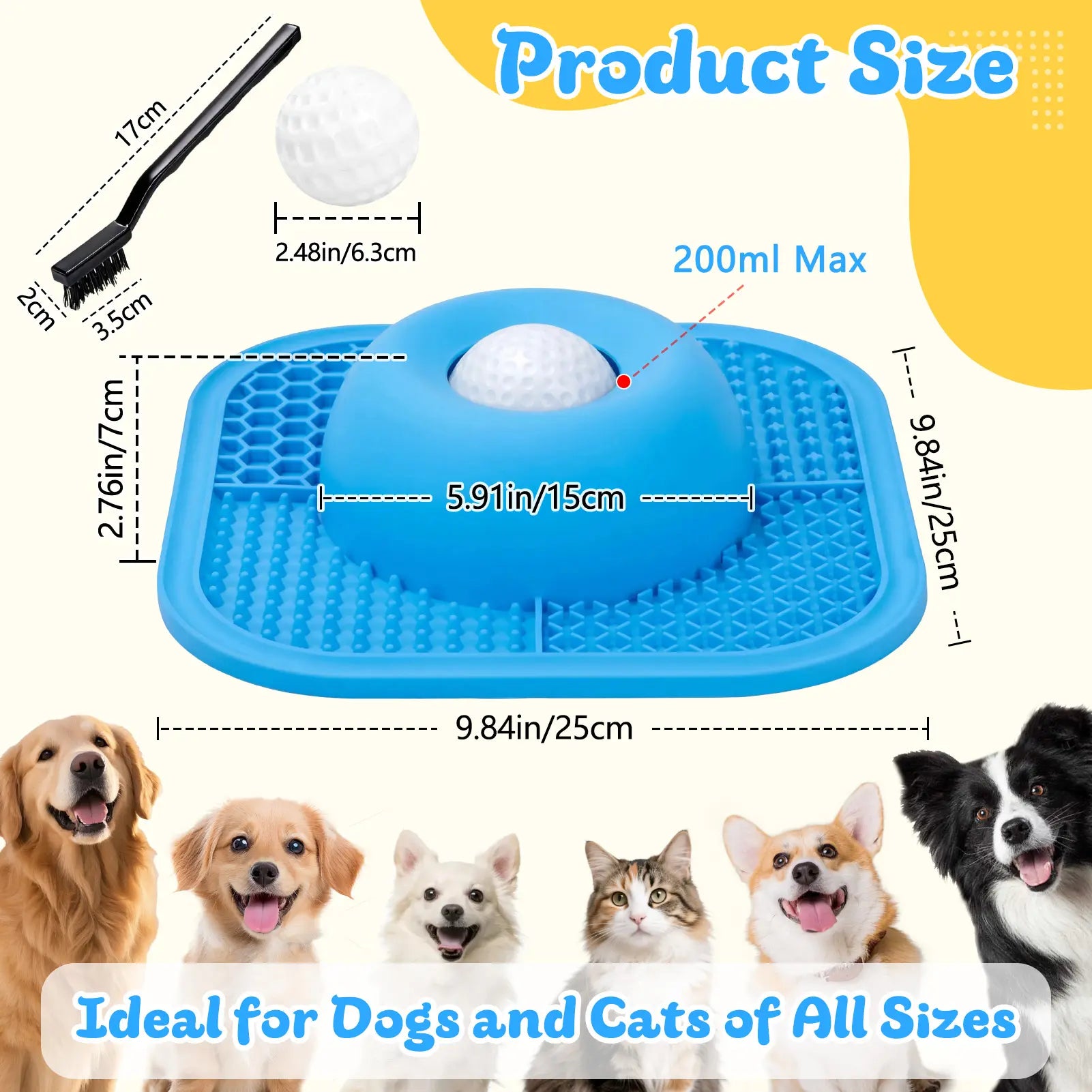 FYY Slow Feeder Dog Bowls & Lick Mat for Liquid and Thick Treat, Anti-Slip Dog Lick Bowl with Interactive Rolling Ball, 5/6 Cup Pup Licking Toy for Large Medium Small Dogs and Cats Blue