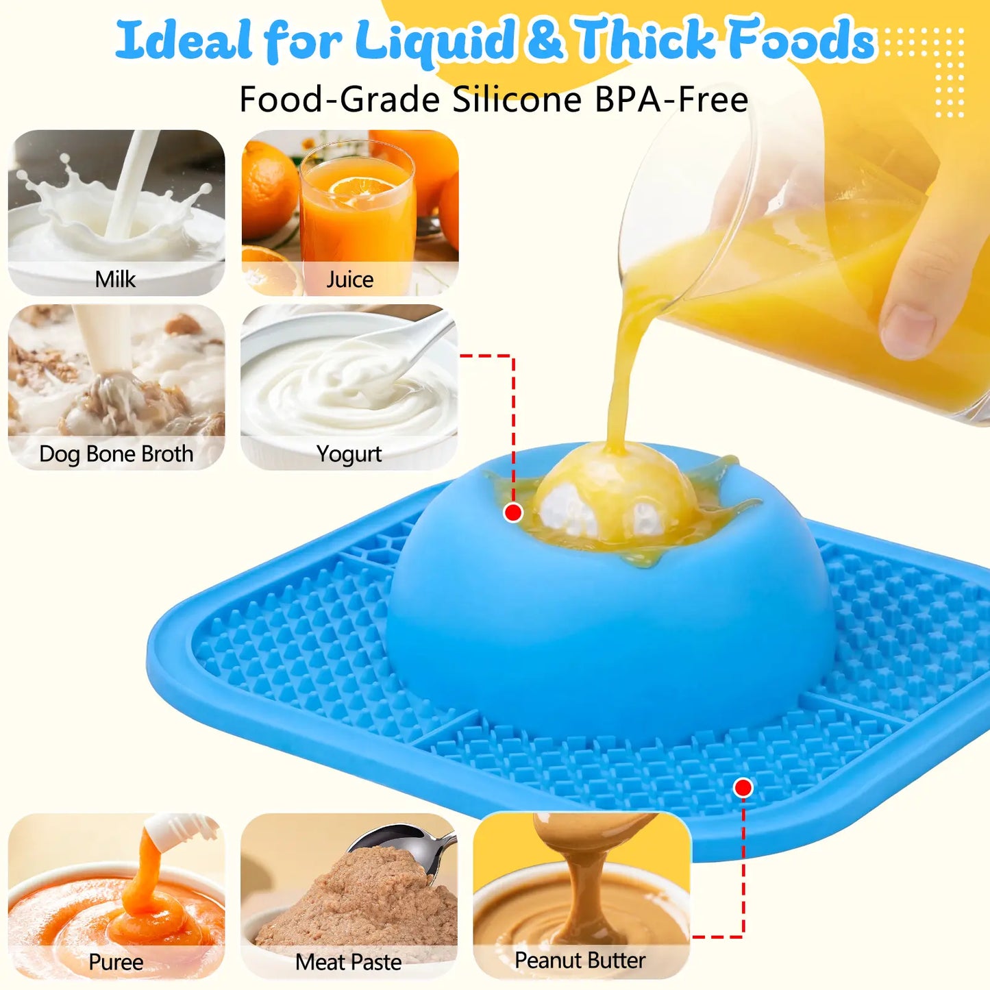 FYY Slow Feeder Dog Bowls & Lick Mat for Liquid and Thick Treat, Anti-Slip Dog Lick Bowl with Interactive Rolling Ball, 5/6 Cup Pup Licking Toy for Large Medium Small Dogs and Cats Blue
