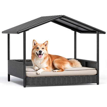 Warcat Wicker Dog House Outdoor Indoor Elevated Dog Shelter Dog Bed with Cushion, for Deck, Patio, Yard, Home #Tiktokshopdealsforyoudays #Dealsforyoudays