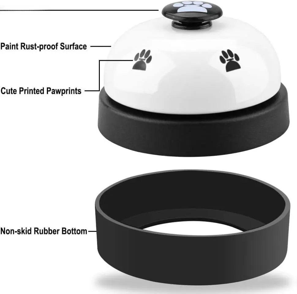 White Metal 2-Piece Dog Training Bell Set, Paw-Operated Pet Doorbell with Non-Skid Rubber Base for Potty Training, outside & Multi-Purpose Use