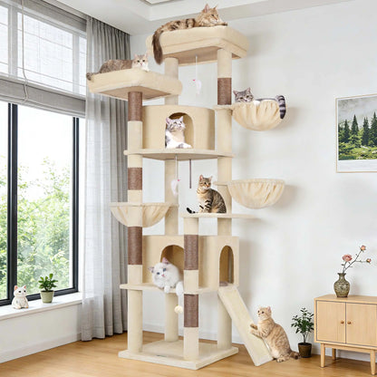 DESKAT 76" Cat Tree for Large Cats,2 Condos & 3 Hammocks, Sisal Scratching Posts, F76,