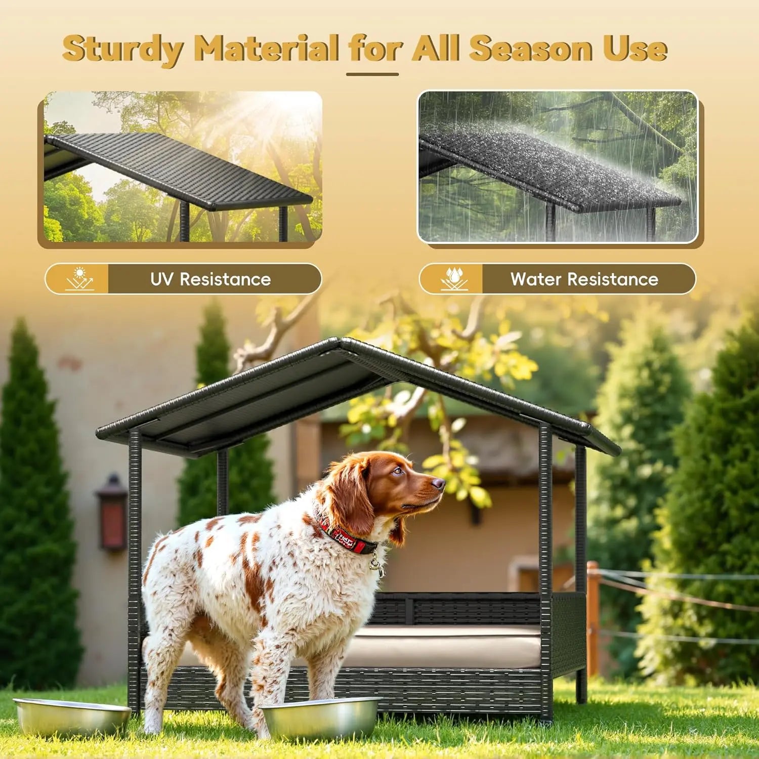 Warcat Wicker Dog House Outdoor Indoor Elevated Dog Shelter Dog Bed with Cushion, for Deck, Patio, Yard, Home #Tiktokshopdealsforyoudays #Dealsforyoudays