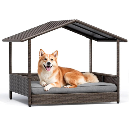Warcat Wicker Dog House Outdoor Indoor Elevated Dog Shelter Dog Bed with Cushion, for Deck, Patio, Yard, Home #Tiktokshopdealsforyoudays #Dealsforyoudays