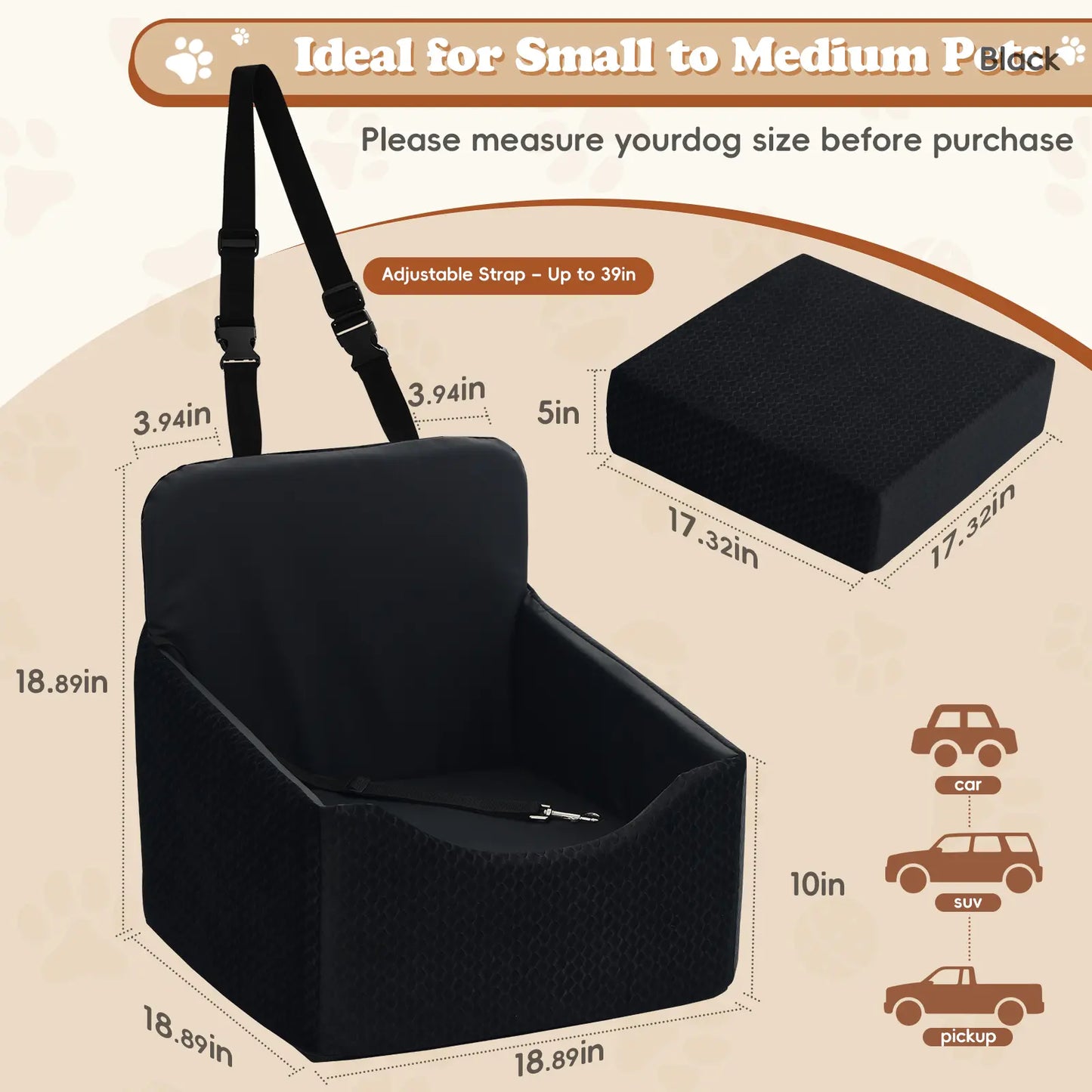 【Dealsforyoudays】 Dog Car Seat for Small Dogs & Cats, All-Season Reversible Design, Enclosed Pet Car Seat with Seat Belt Straps, Non-Slip Waterproof Travel Bed for Car & Outdoor Use Summervibes Petlovers Summerwins
