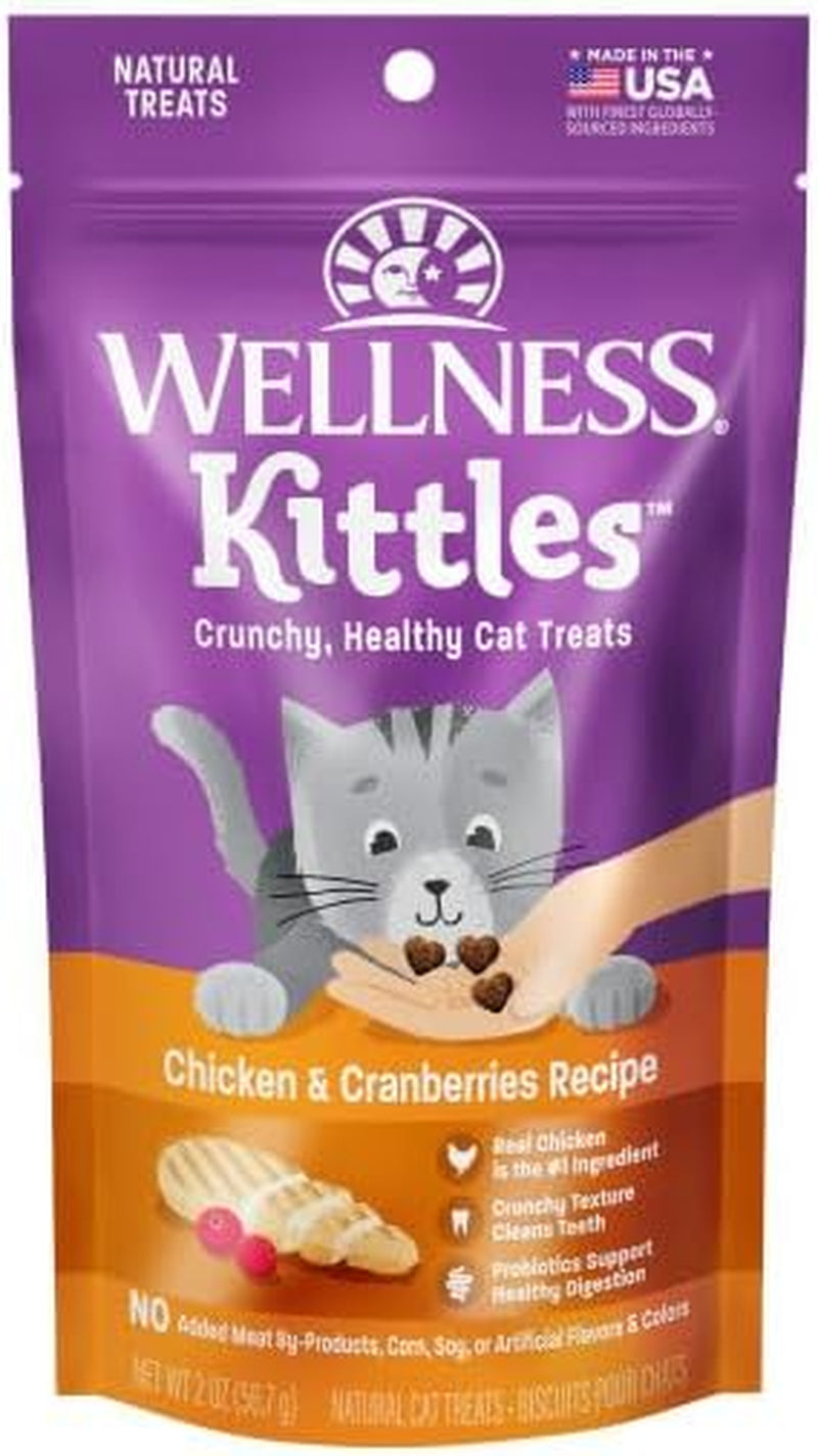 Kittles Crunchy Cat Treats, All Lifestages, Kitten to Senior, Natural, Grain Free, Chicken and Cranberry Flavor, 2 Oz Bag