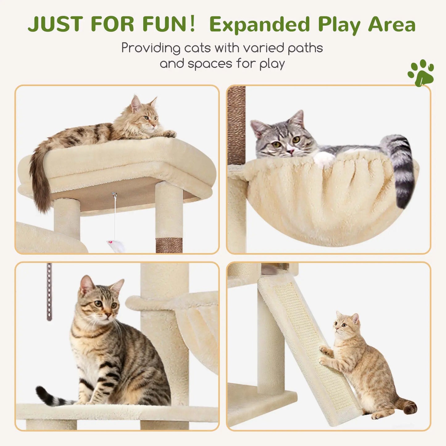 DESKAT 76" Cat Tree for Large Cats,2 Condos & 3 Hammocks, Sisal Scratching Posts, F76,