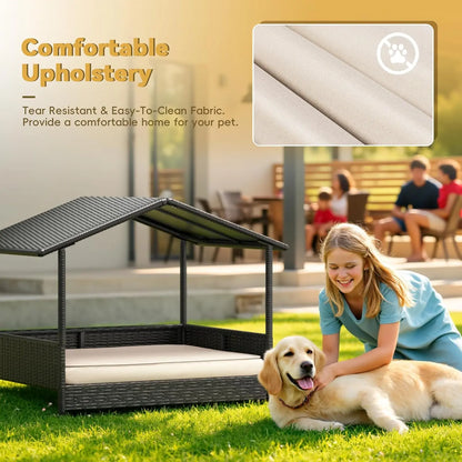 Warcat Wicker Dog House Outdoor Indoor Elevated Dog Shelter Dog Bed with Cushion, for Deck, Patio, Yard, Home #Tiktokshopdealsforyoudays #Dealsforyoudays