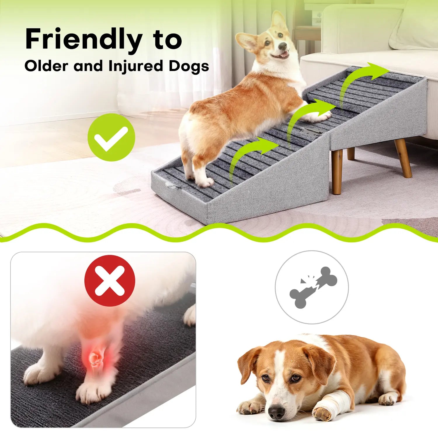 17'' Dog Stairs Ramp for Couch | Ziluce Wooden Ottoman Ramp for Sofa or Short Bed | for Senior,Small, Medium Dogs, Dachshund, IVDD | 2-In-1 Convertible Home Step Stool with Wood Foot