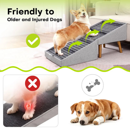 17'' Dog Stairs Ramp for Couch | Ziluce Wooden Ottoman Ramp for Sofa or Short Bed | for Senior,Small, Medium Dogs, Dachshund, IVDD | 2-In-1 Convertible Home Step Stool with Wood Foot