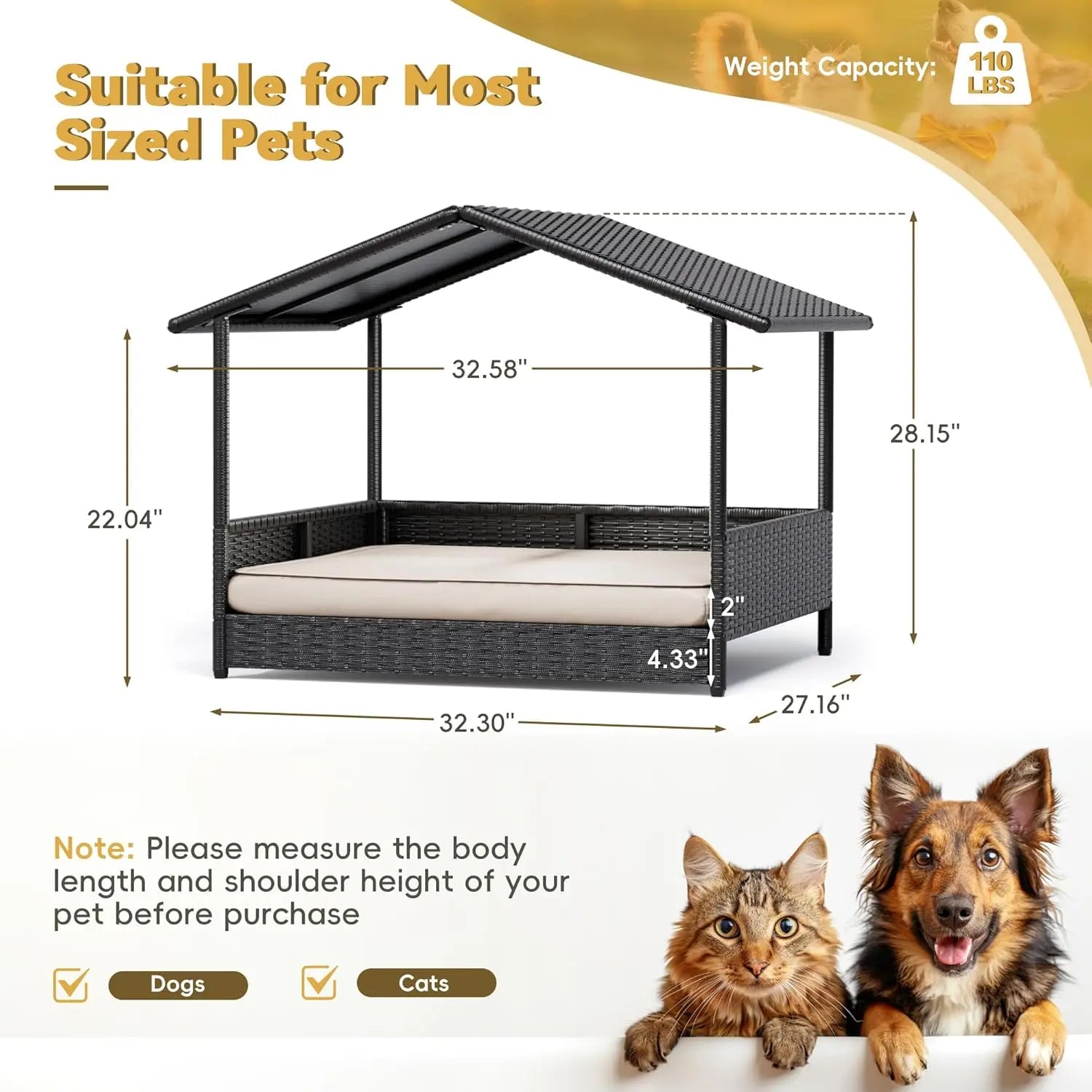 Warcat Wicker Dog House Outdoor Indoor Elevated Dog Shelter Dog Bed with Cushion, for Deck, Patio, Yard, Home #Tiktokshopdealsforyoudays #Dealsforyoudays