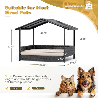 Warcat Wicker Dog House Outdoor Indoor Elevated Dog Shelter Dog Bed with Cushion, for Deck, Patio, Yard, Home #Tiktokshopdealsforyoudays #Dealsforyoudays