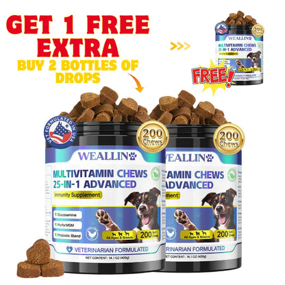Dog Multivitamin Chews – 25-In-1 Supplement with Glucosamine, Probiotics & Omega-3 | for Puppies & Adult Dogs | Joint, Coat, Heart, Digestion & Immune Support – 200 Count
