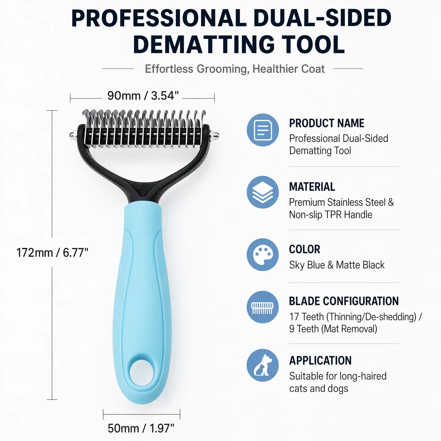 Pet Grooming Brush - Double Sided Shedding and Dematting Undercoat Rake Comb for Dogs and Cats, No More Nasty Shedding or Flying Hair