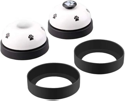 White Metal 2-Piece Dog Training Bell Set, Paw-Operated Pet Doorbell with Non-Skid Rubber Base for Potty Training, outside & Multi-Purpose Use