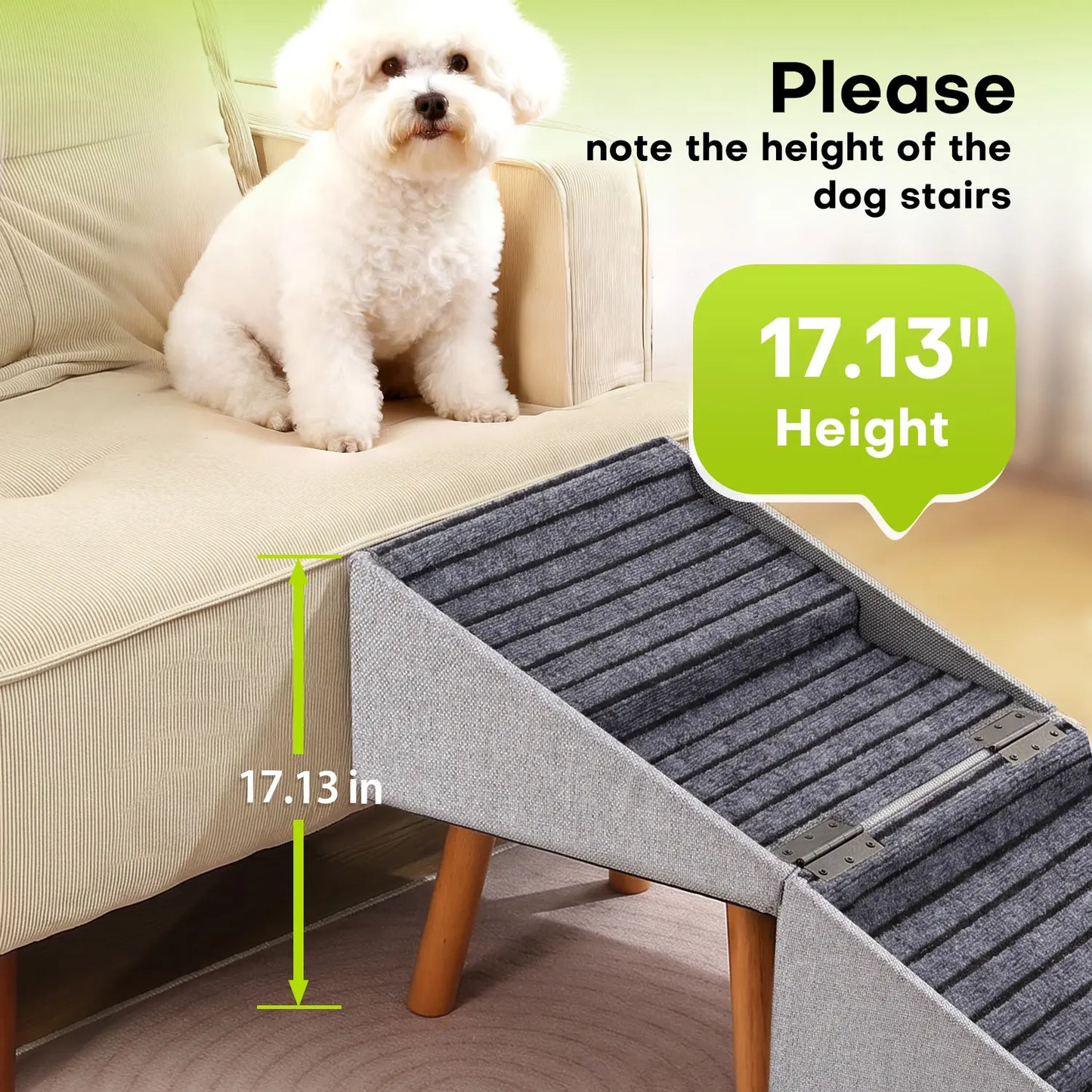 17'' Dog Stairs Ramp for Couch | Ziluce Wooden Ottoman Ramp for Sofa or Short Bed | for Senior,Small, Medium Dogs, Dachshund, IVDD | 2-In-1 Convertible Home Step Stool with Wood Foot