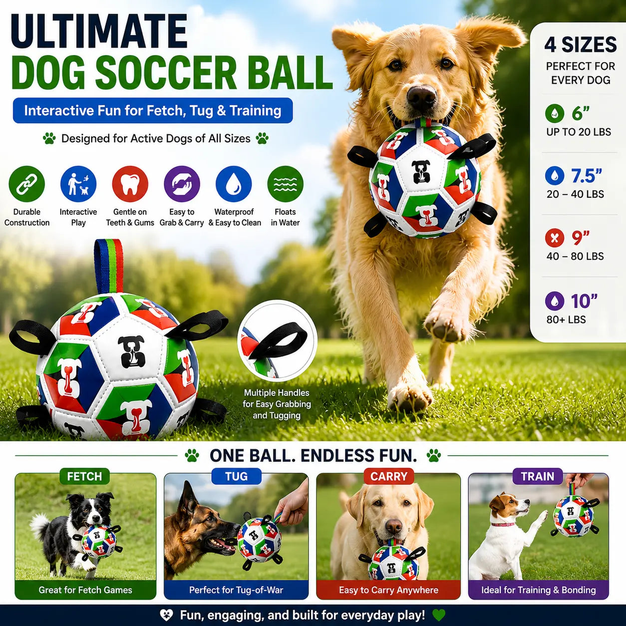 Dog Toys Dog Balls, Dog Soccer Ball with Straps, Dog Birthday, Herding Ball, Balls for Small Medium Pet, Puppy Outdoor Toy (6 Inch) Durable Chew