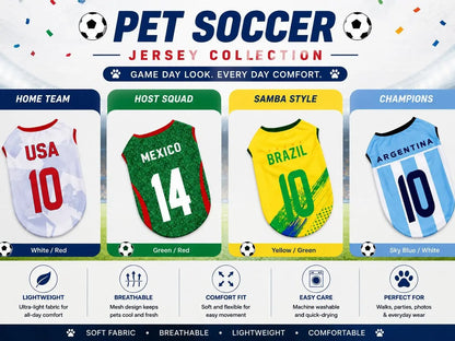 Pet Soccer Jersey for Small Medium Dogs Cats, Cute Game Day Pet Shirt Outfit Fashionable Sports Clothing