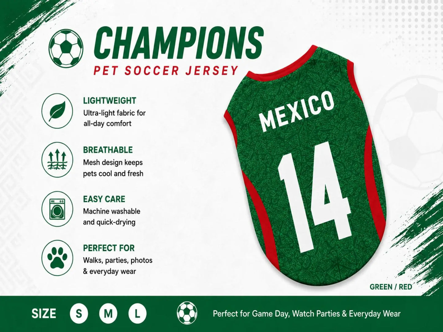 Pet Soccer Jersey for Small Medium Dogs Cats, Cute Game Day Pet Shirt Outfit Fashionable Sports Clothing